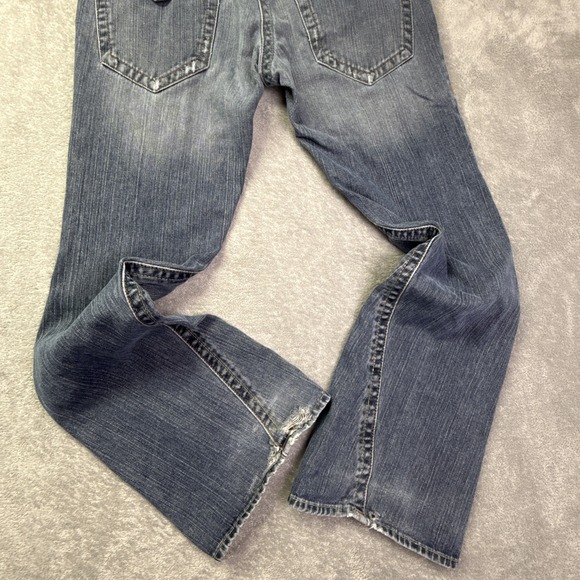 GUESS JEANS Flare Leg Med Wash Denim Vintage Distressed Bell Bottom Womens Sz 32 - Picture 3 of 14